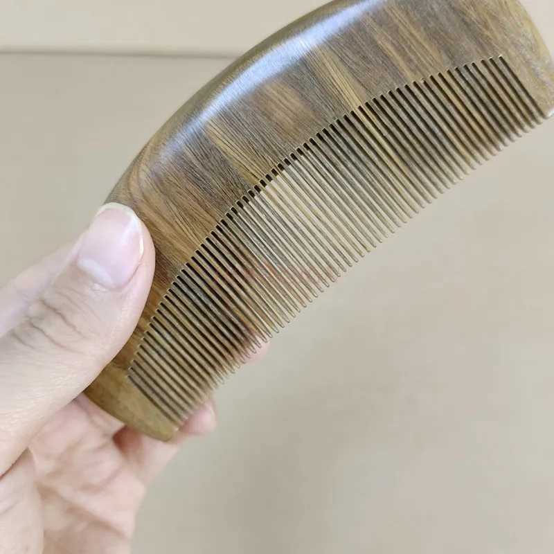 Green sandalwood super density comb flower pusher large ruffled tooth comb mini portable boys hair small wooden hair W241112