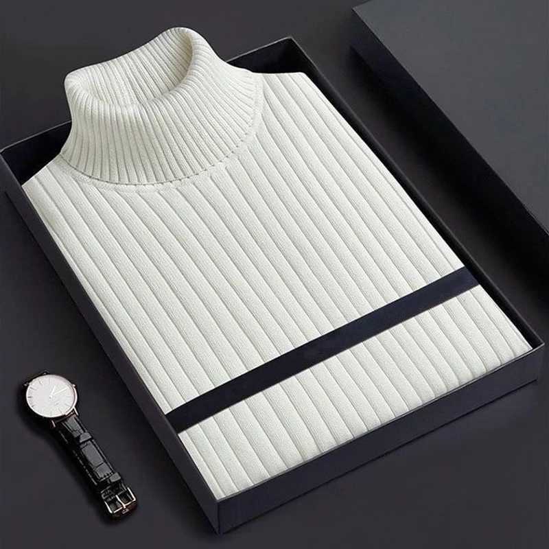 Mens lightweight luxury turtle neck knitted floral casual retro solid color long sleeved sweater Korean clothing basic shirt W2411111