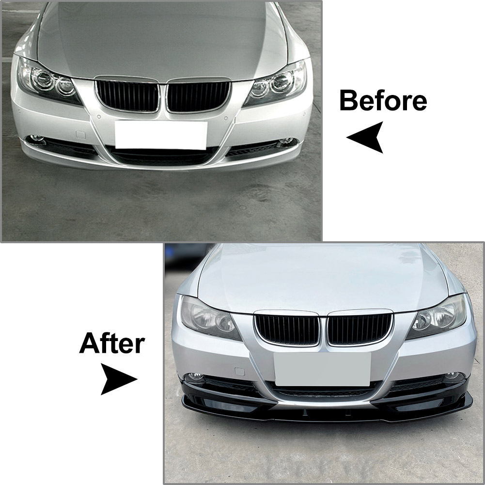 5Pcs Car Front Bumper Spoiler Lip+Side Splitter Cover Trim For 3 Series E90 E91 320i 330i Sedan Base Model Only 2005-2008 6cb47