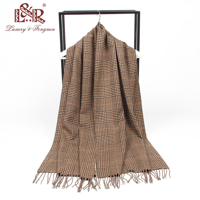Real Wool Women Plaid Scarf Winter Pashmina Shawls Cashmere Thick Wraps Lady Tassel Warm Scarves Female Hairy Bufanda Stole 5