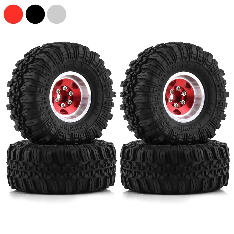 4pcs 57mm Metal 1.0 Beadlock Wheel Rim Rubber Tire Set for 1/18 1/24 RC Crawler Axial SCX24 AX24 TRX4M FCX24 Upgrade Parts