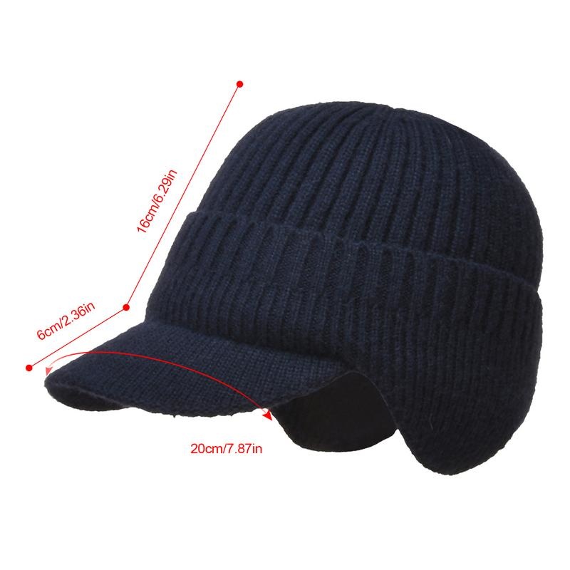 Knitted Wool Hat with Ear Muffs and Sun Visor s Men Cap 23a7d
