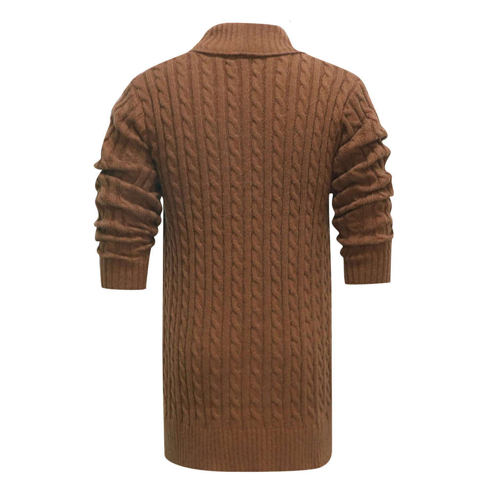 Men'S Midi Autumn Winter Casual Retro Solid Long Sleeve Cardigan 2023 New Turn-Down Collar Button Sweater Coat