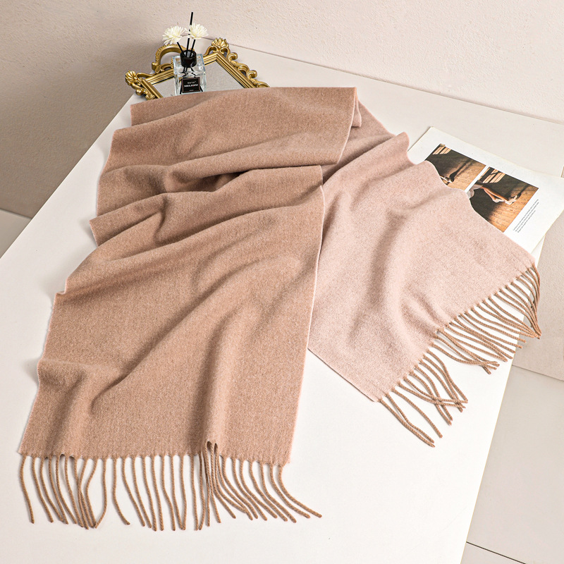 Double Sides 100% Wool Scarf With Tassel Women Winter Warm Soft Cashmere Pashmina Scarves Shawl Bufandas Double Colors 2023 e0c91