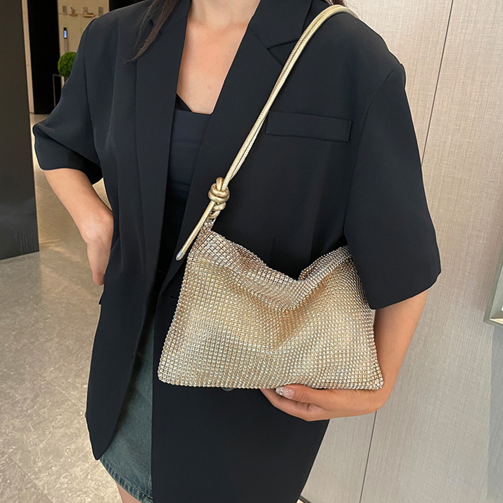 Women Rhinestones Handbag Elegant Sparkle Satchel Clutch Zipper Fashion Tote Handbag Versatile Strap Adjustable Evening Handbag