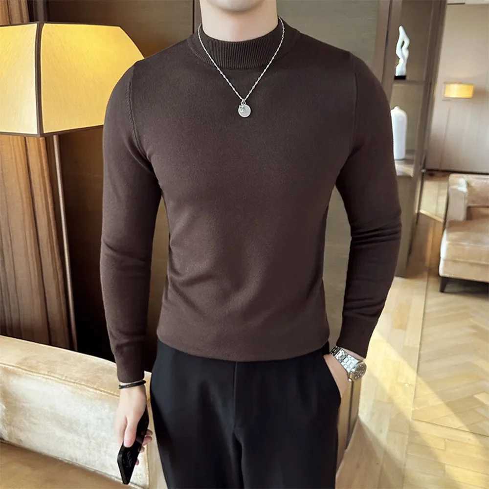 Mens zipper solid color half neck casual sweater autumn wool warm sweater mens clothing W2411111