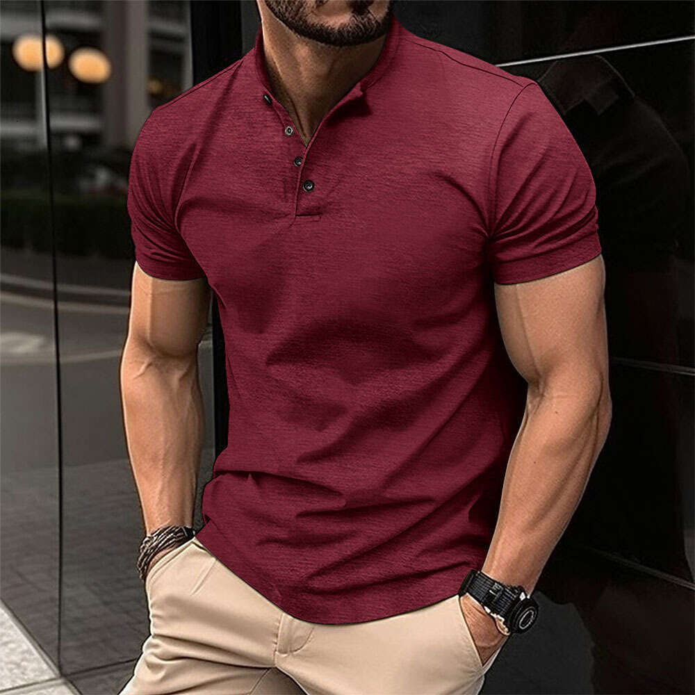 Instagram 2023 Summer Quick Sale T-shirt Men's Button Henley Collar Sports Polo Shirt
