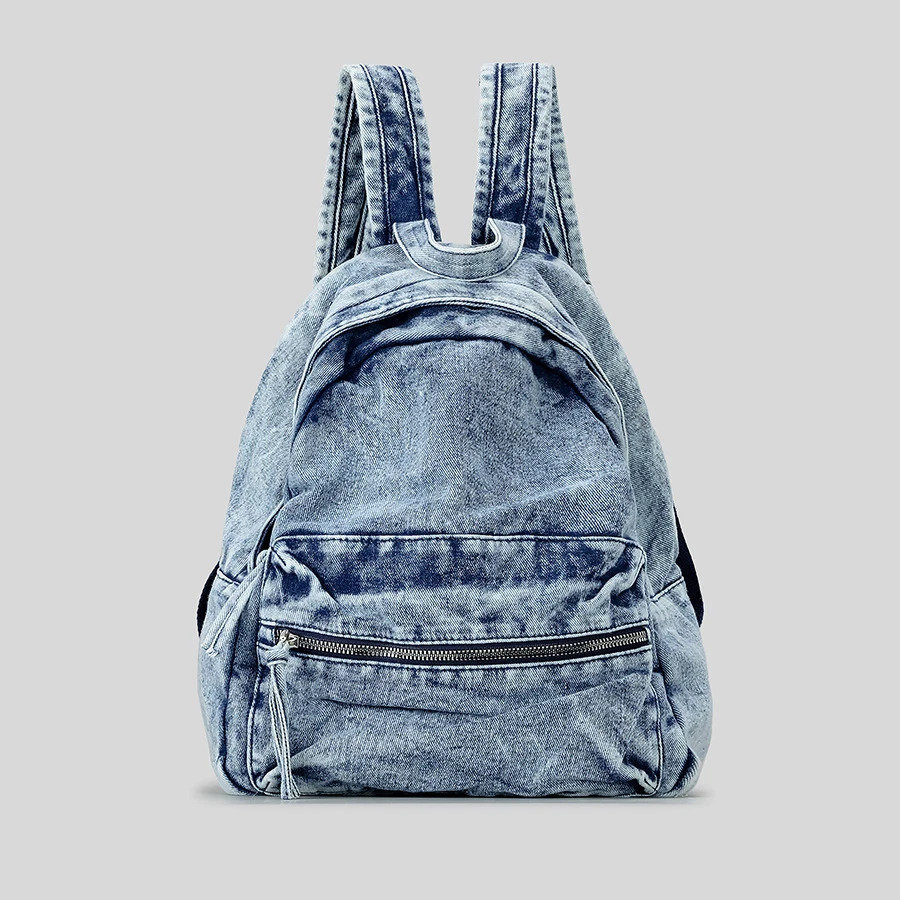 Retro washed denim womens backpack trend tie dye college backpack Y2K travel school backpack 241111