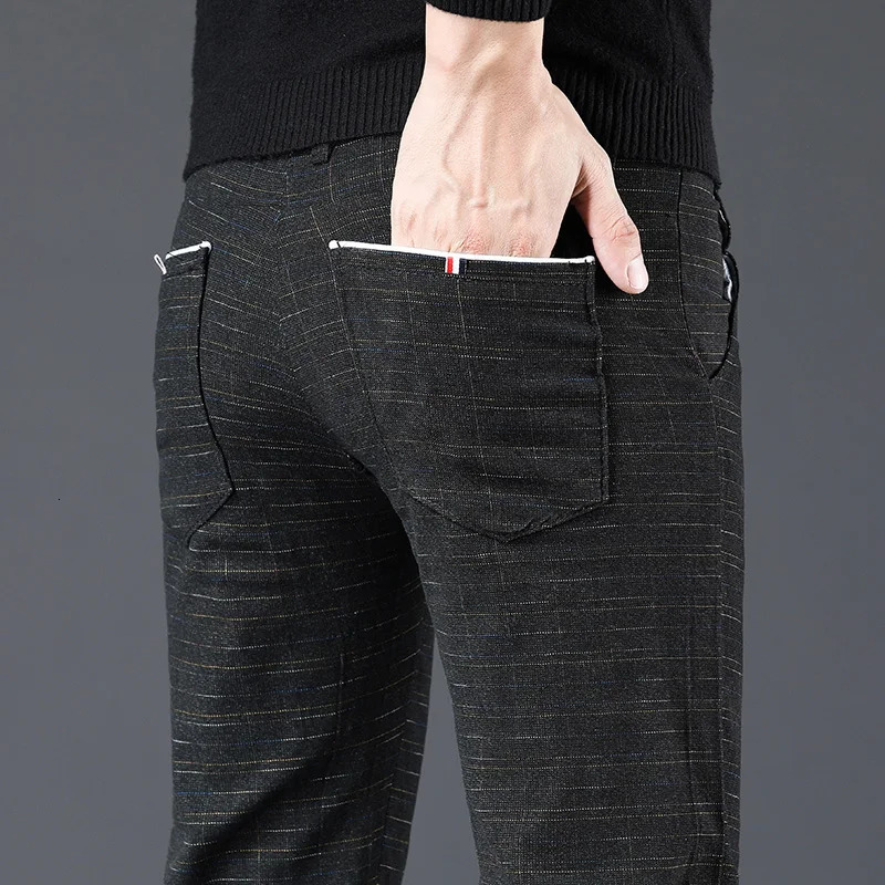 Mens Comfortable Breathable Cotton Casual Pants Fashion Slim fit Straight Korean style Stretch Black Gray Blue Pant 241111