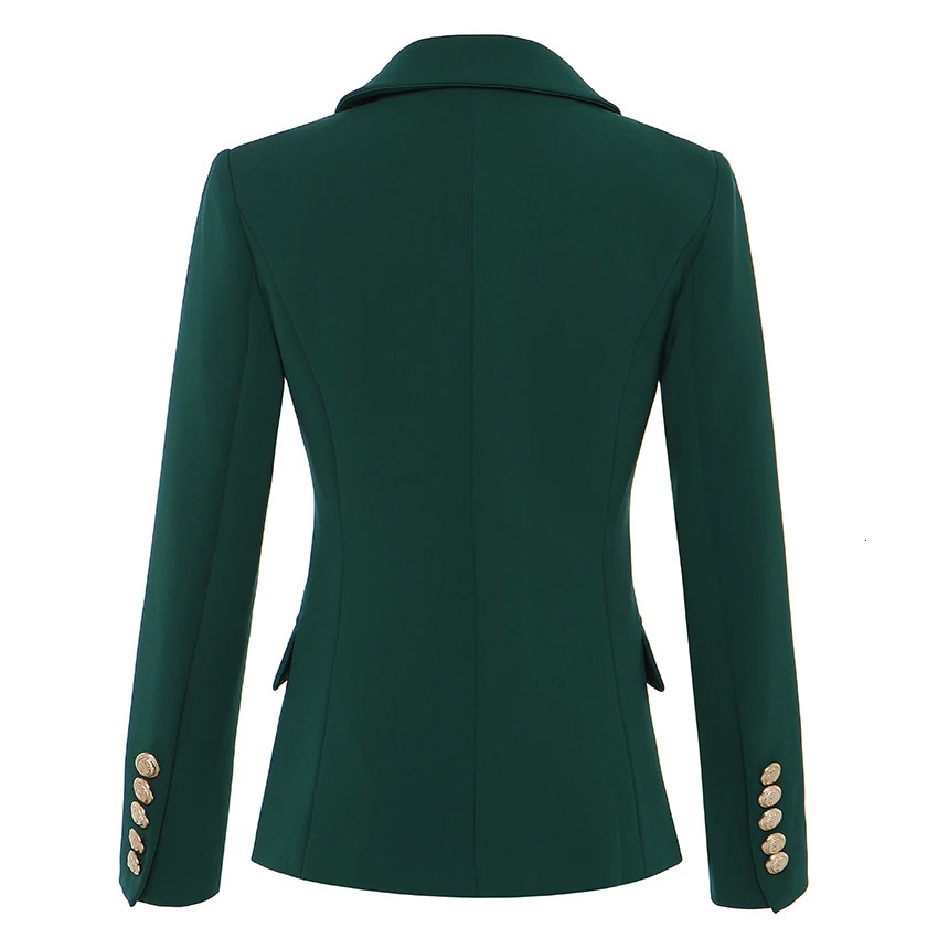 HIGH QUALITY est ner Blazer Womens Long Sleeve Double Breasted Metal Lion Buttons Jacket Outer Dark Green 241112