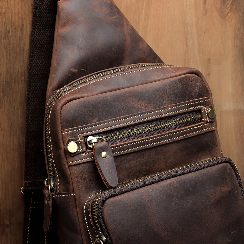 Newsbirds High Quality Big Chest Bag Real Cowhide Leather s Crazy Horse Men's Sling Pack For Man Male a71b2