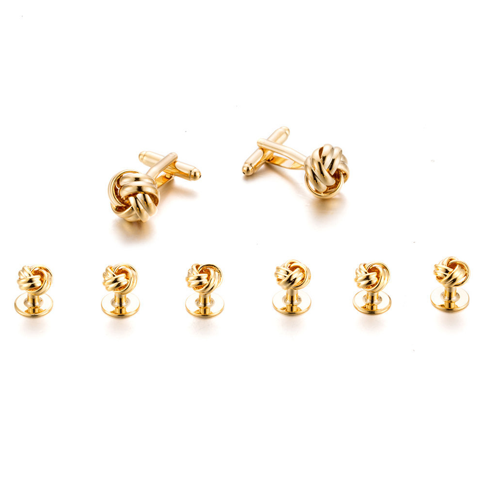 8 Pcs/set Twisted Cufflinks for Mens 18k Gold Plated Tuxedo Shirt Studs Buttons Cuff Links Wedding Brand Man Top Gifts Z438