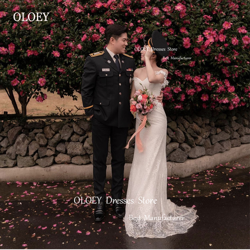 OLOEY Elegant Full Lace Mermaid Wedding Dresses Photoshoot Off the Shoulder Sleeves Bridal Gowns Floor Length Bride Dresses 28d84 5 2528c