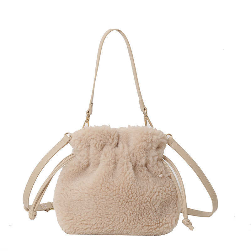 Lucky Bag Female Autumn Winter Lamb Wool Handheld Wallet Drawstring Diagonal Bucket Bags Shoulder Plush Bag Handbags 241112