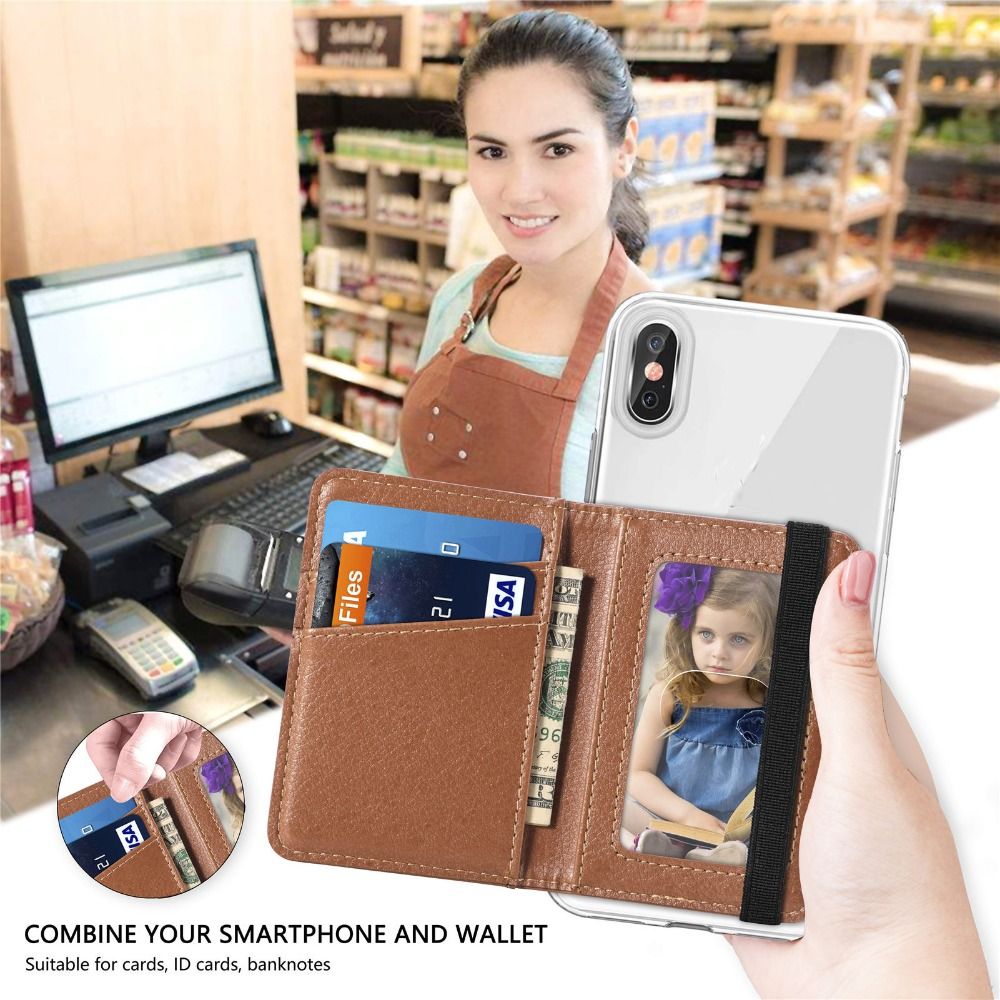 Universal Mobile Phone Card Bag High Quality Leather Adhesive Back Sticker Wallet Creative Multifunctional Card Clip