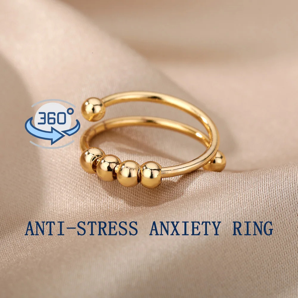 Anxiety Ring Beads Rings For Women Men Stainless Steel Spinner Spiral Simulated Freely Anti Stress Fidget Jewelry 241112
