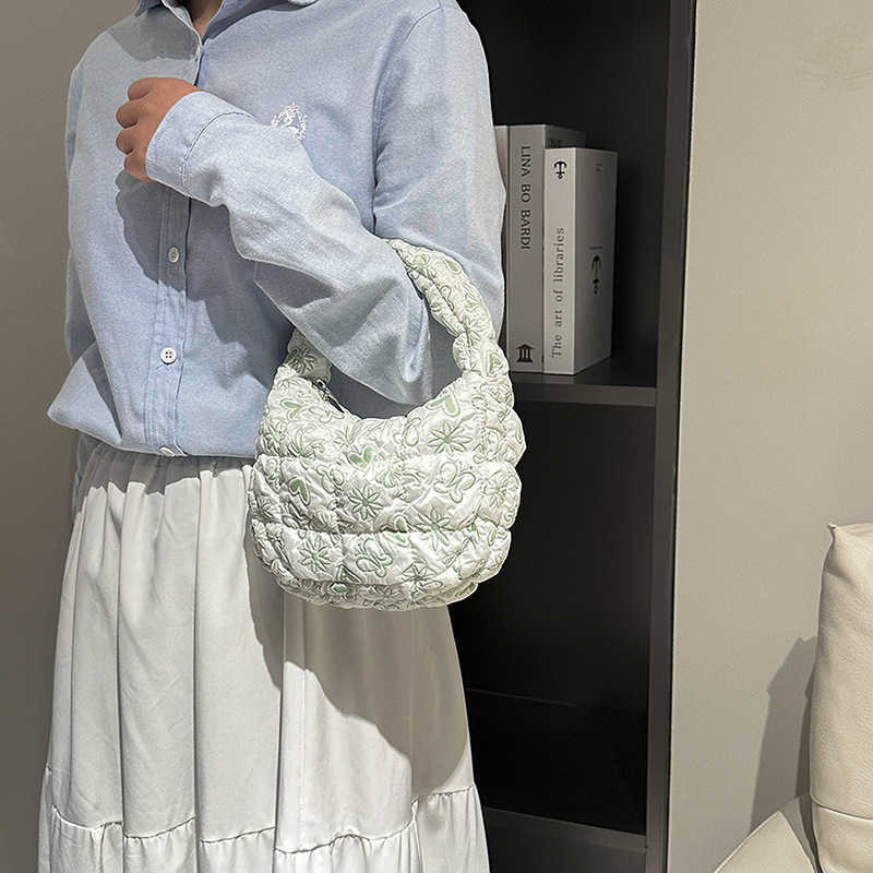 Korean Pleated Grid Cloud Bag Trendy Cotton Handbag Small Fresh Mini Shoulder bags Small Tote Bag Handbags 241112