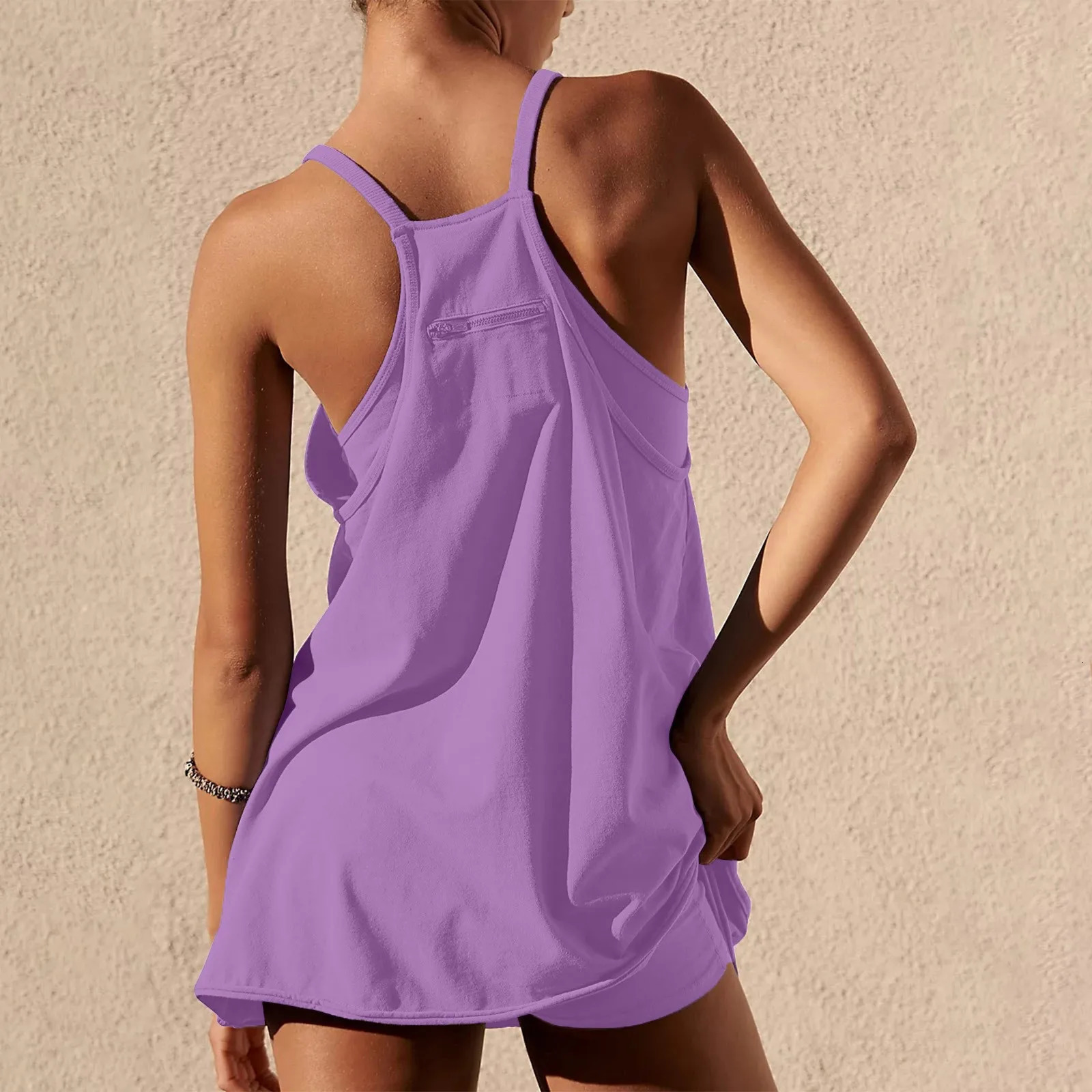 Womens Tennis Dress Workout Mini with Shorts Sleeveless Spaghetti Straps Golf Athletic Dresses 240403