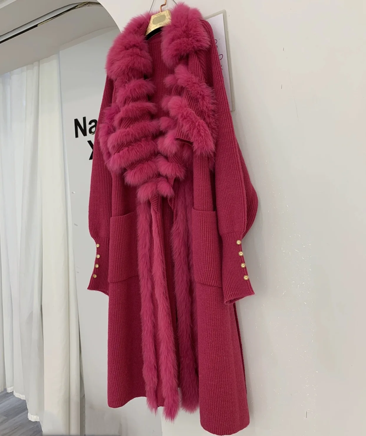 New Sweater Splicing Fox Fur Cardigan European American Coat Lady Autumn Winter Long Knit Trench Coat Temperament Women