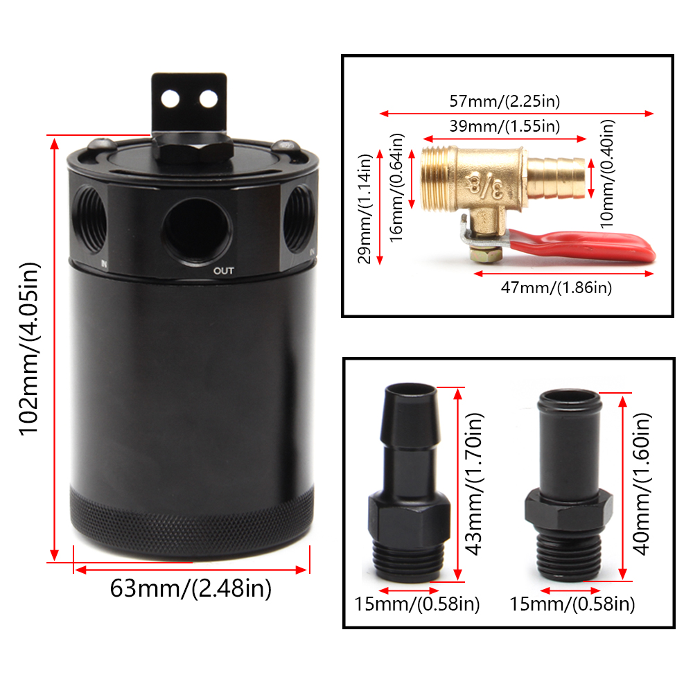 2-Port Catch Can Tank Separator With Breathing And Oil Drain Vae Filter Universal Aluminum Black