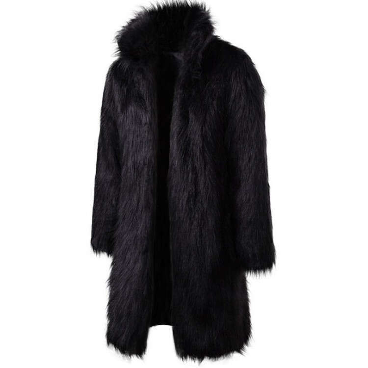 shanshi fur coat women Men's winter clothing imitation black and white fashionable personality casual men's long fur coat