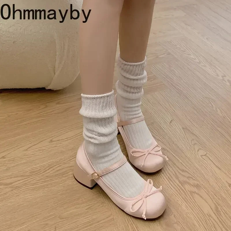 2024 Spring Autumn Mary Jane Shoes Fashion Shallow Round Toe Mid Heel Shoes Ladies Elegant Outdoor Single Pumps Shoes 241112