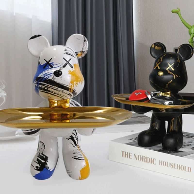 Decorative Objects Figurines Bear statue with tray storage animal handicraft resin sculpture keys sundries snacks storage tray table top decorations. 