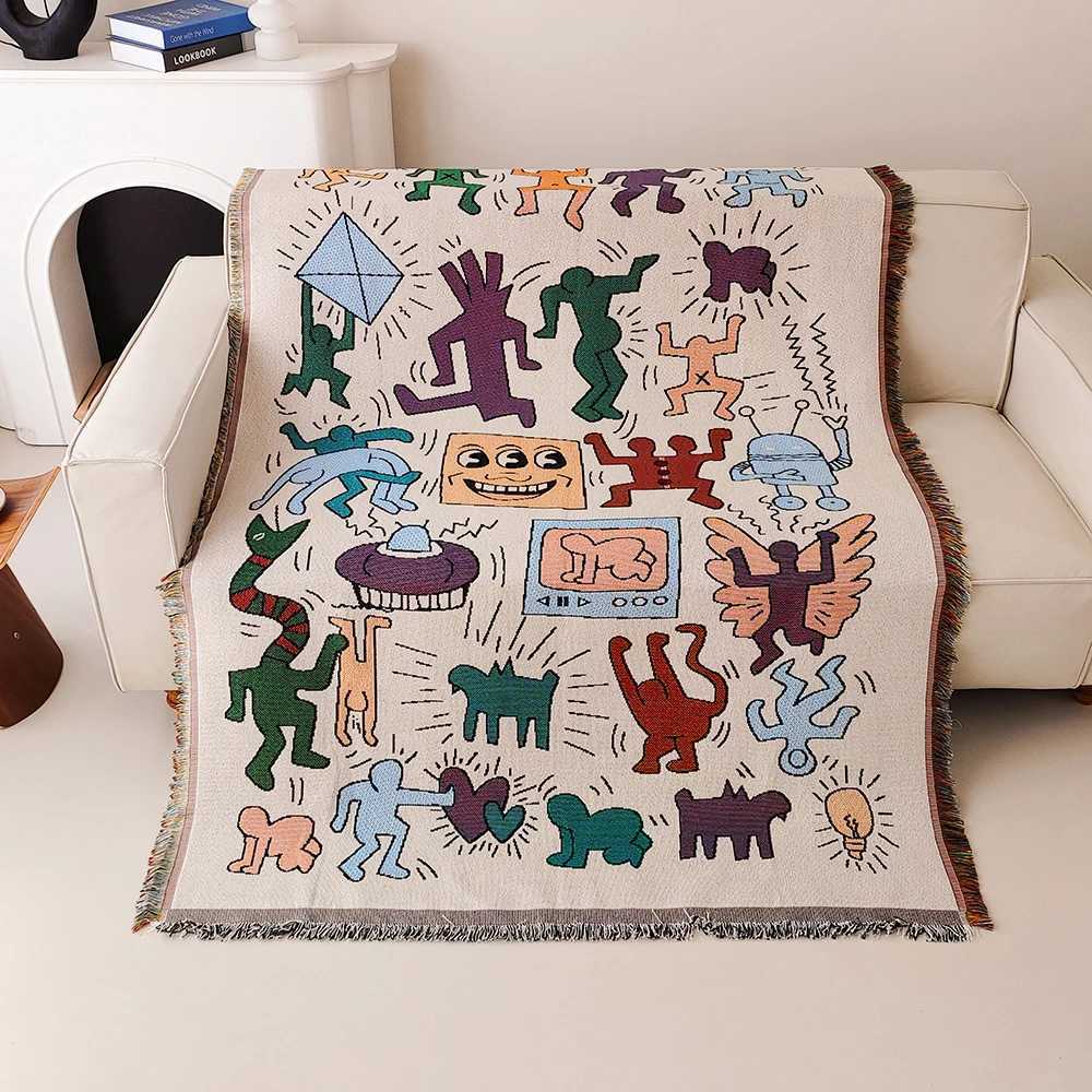 Graffiti sofa blanket fringed throwing blanket vintage woven tapestry throwing blanket living room dining room outdoorXJ241111