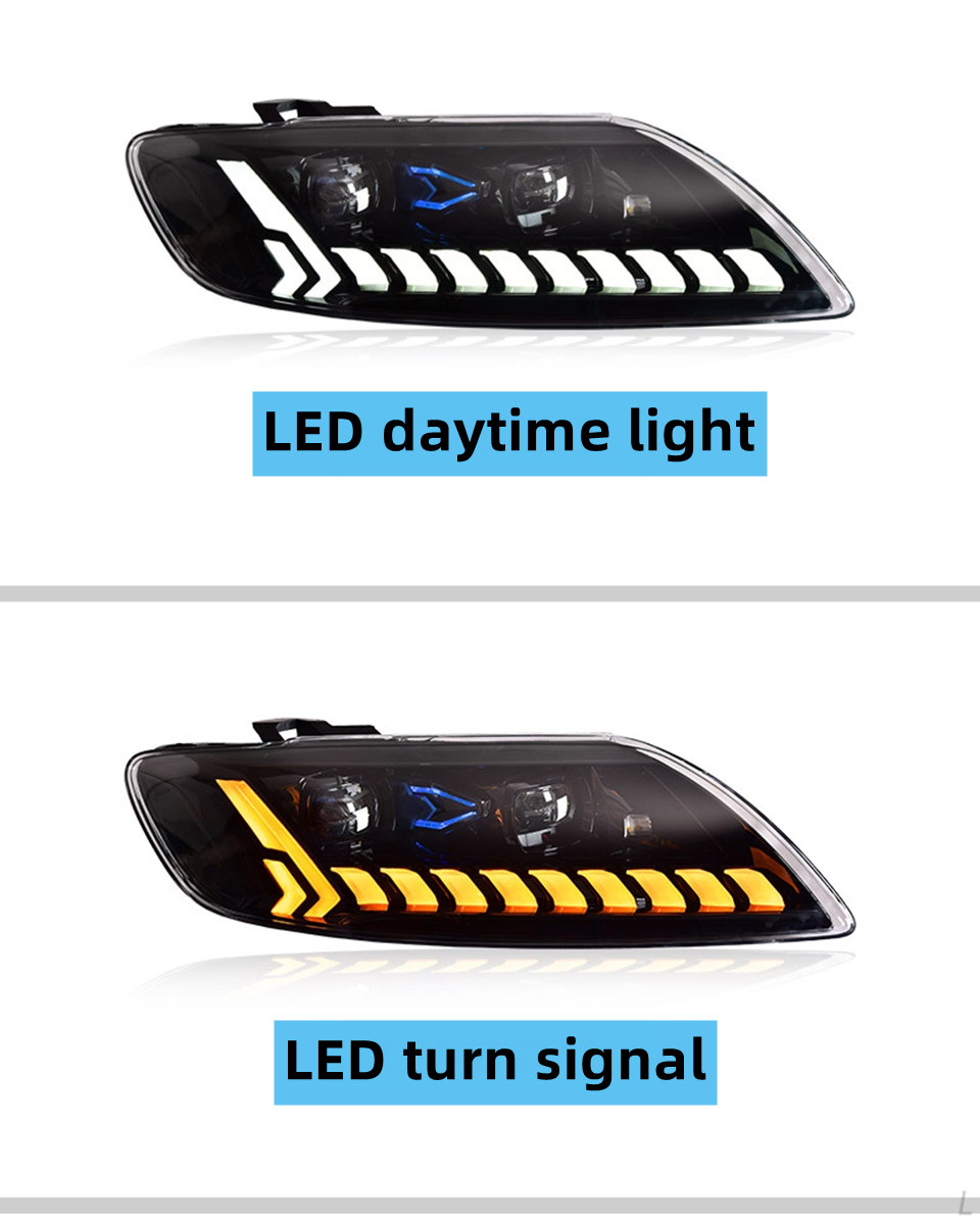 Auto Headlights for AUDI Q7 2006-20 15 LED High Beam Laser Lens LED DRL Running Water Turn Signal Lamp