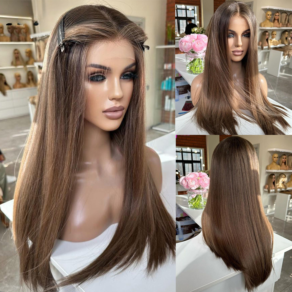Free shipping Straight 13x4 Human Hair Chocolate Brown 13x6 HD Frontal Wig Colored Lace Front Wigs For Black Women