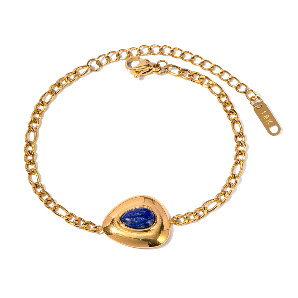 Minimalist Designer Bracelet for Women Plated 18k Gold Stainless Steel Lapis Lazuli Triangle Inlaid Lapis Lazuli Pendant Bracelet Wholesale of Daily J