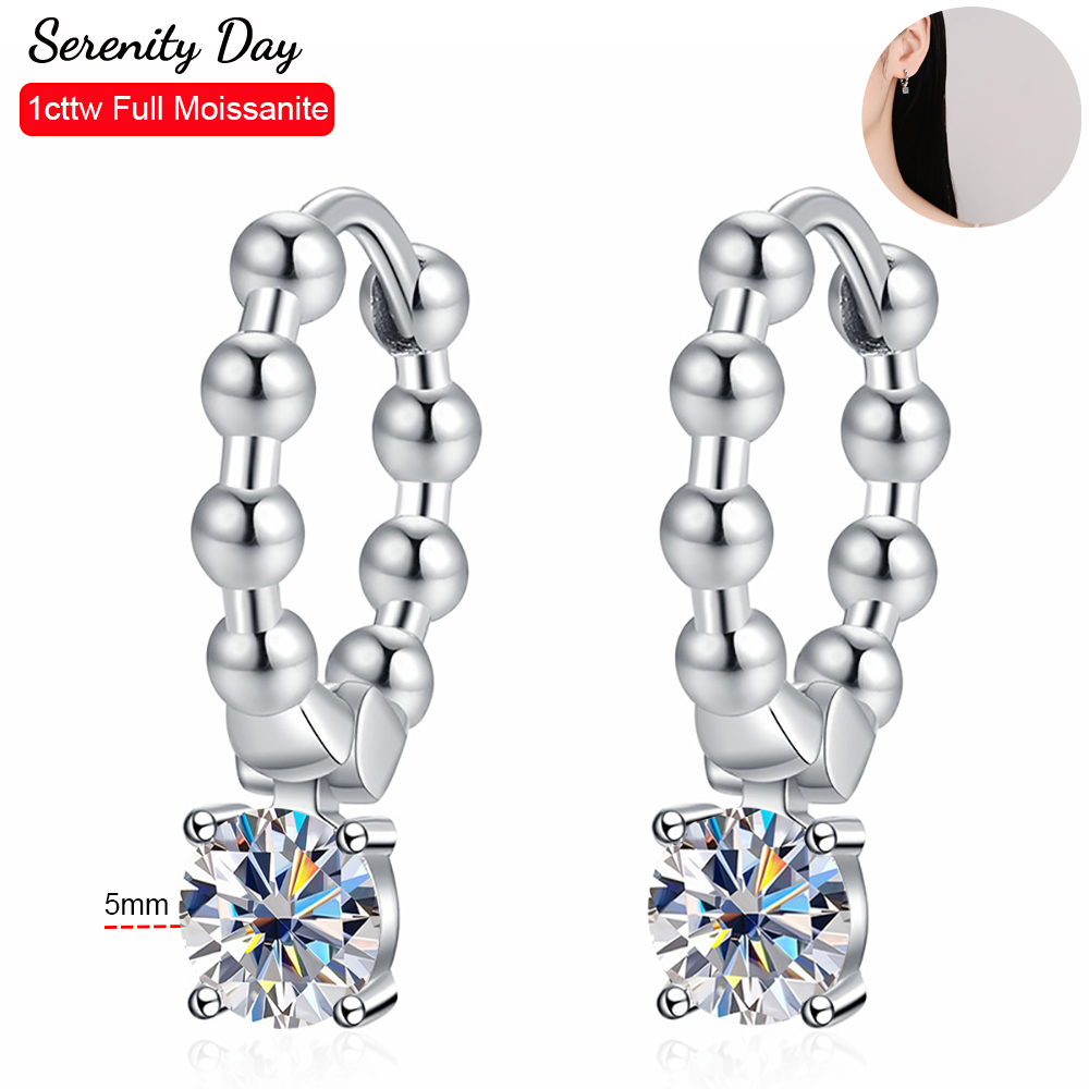 Serenity Day 1cttw 2 Stones Real D Color 5mm Full Moissanite Hoop Earrings For Women Gift S Sterling Sier Stud Fine Jewelry db4ec 5 2f9ae