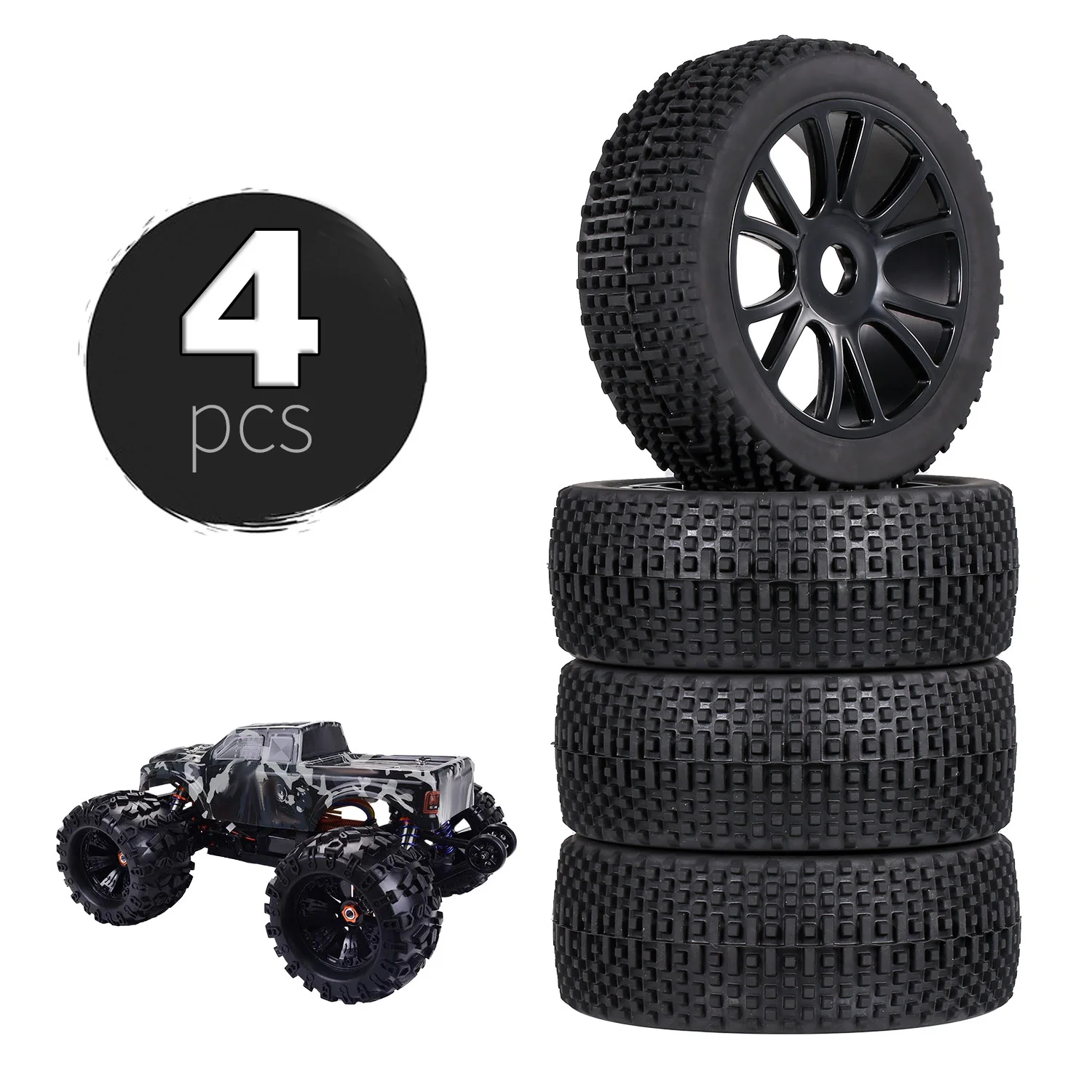 RC 1/8 Off-Road Car By Truck Tires 112MM Rubber Tyre Plastic Wheel Rim Hex Adapter 17MM for 811 8sc 94885 84-801