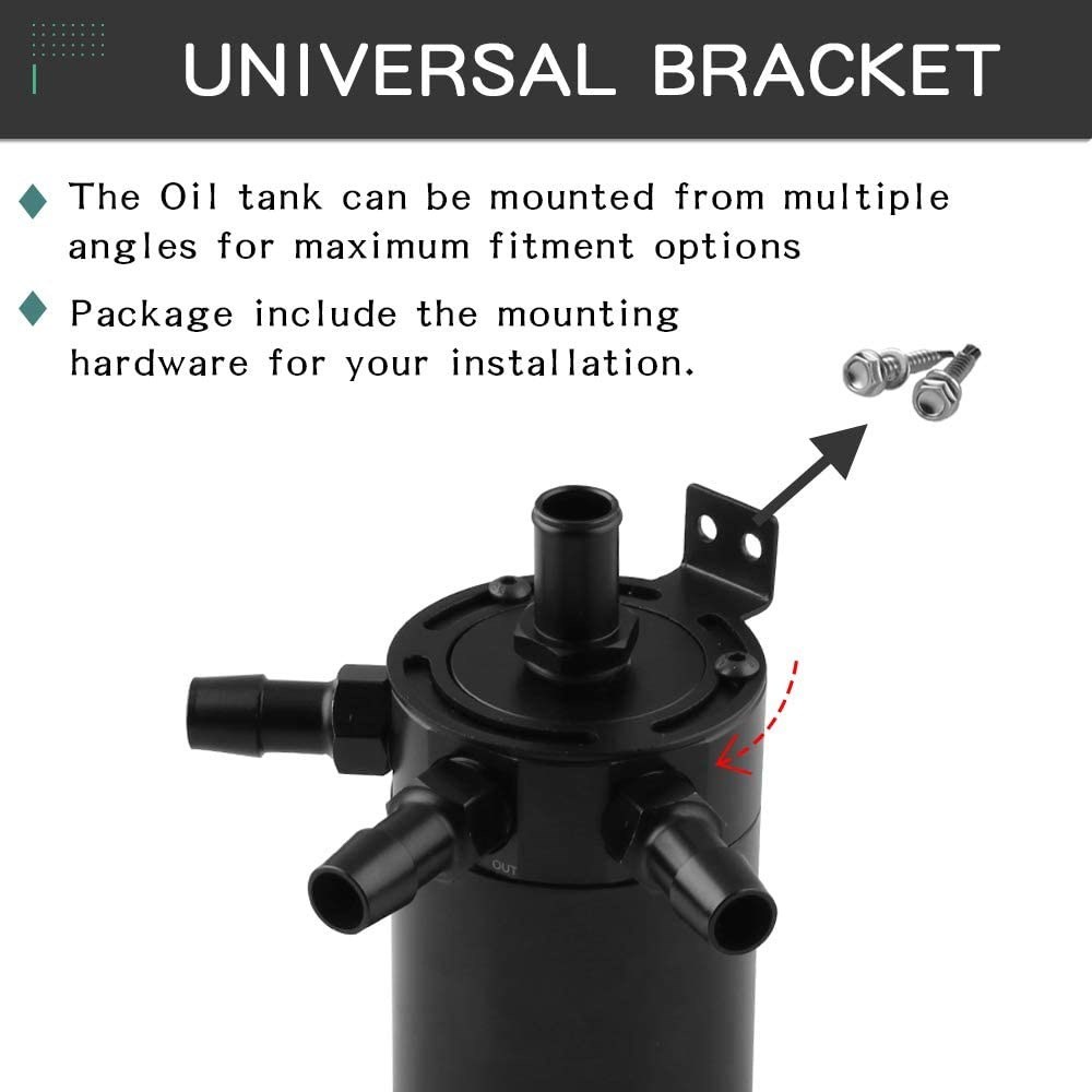 2-Port Catch Can Tank Separator With Breathing And Oil Drain Vae Filter Universal Aluminum Black