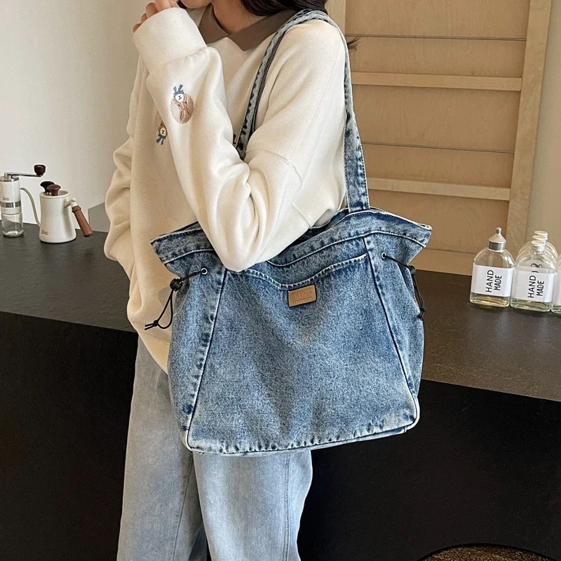 jeans womens bag trend denim messenger bag Y2K canvas shoulder bag large ecological bag Korean shopping womens bag handbag 241111