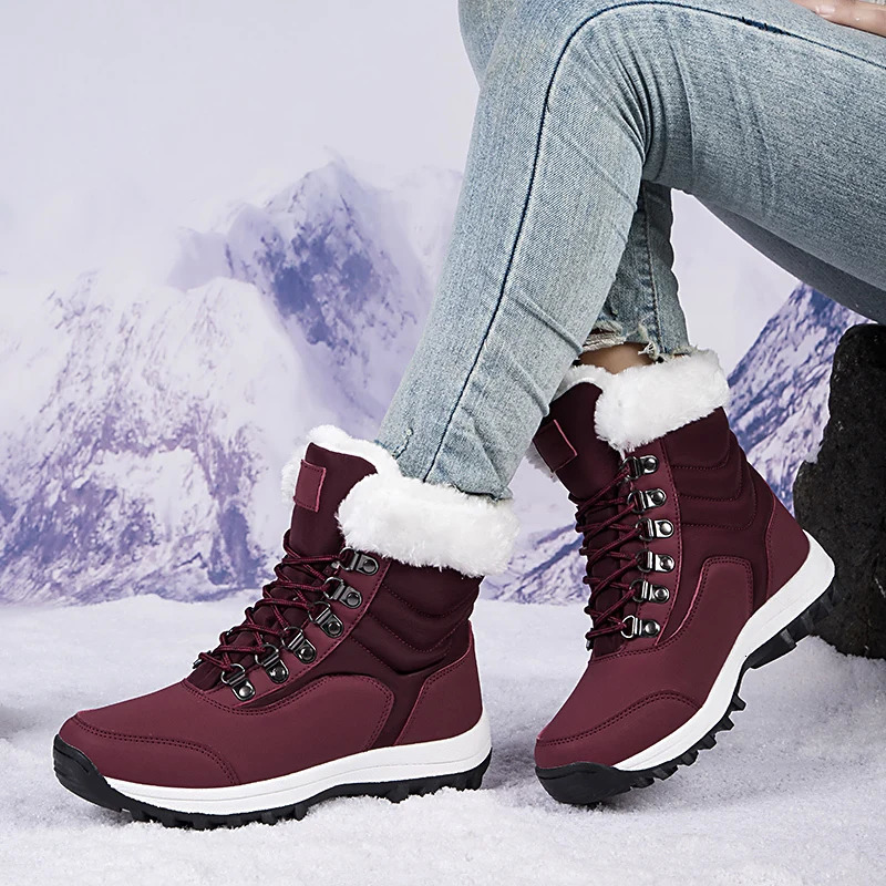 High top Plus Velvet Womens Snow Boots Comfortable Non slip Womens Cotton Shoes Outdoor Waterproof Boots Warm Womens Sports Shoes 241111