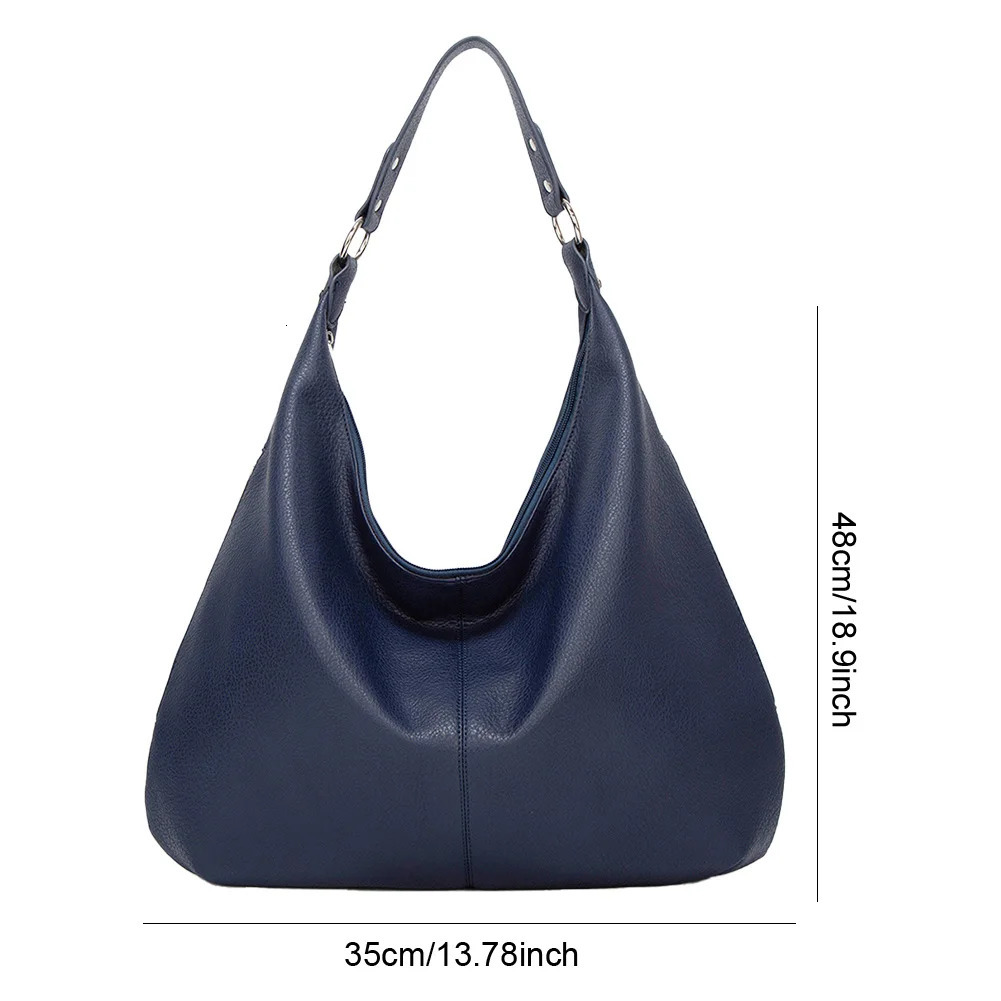 Hobo Bag for Women with Zipper Slouchy Bag PU Leather Multi Pockets Tote Purse Solid Crescent Bag for Work Travel 241111