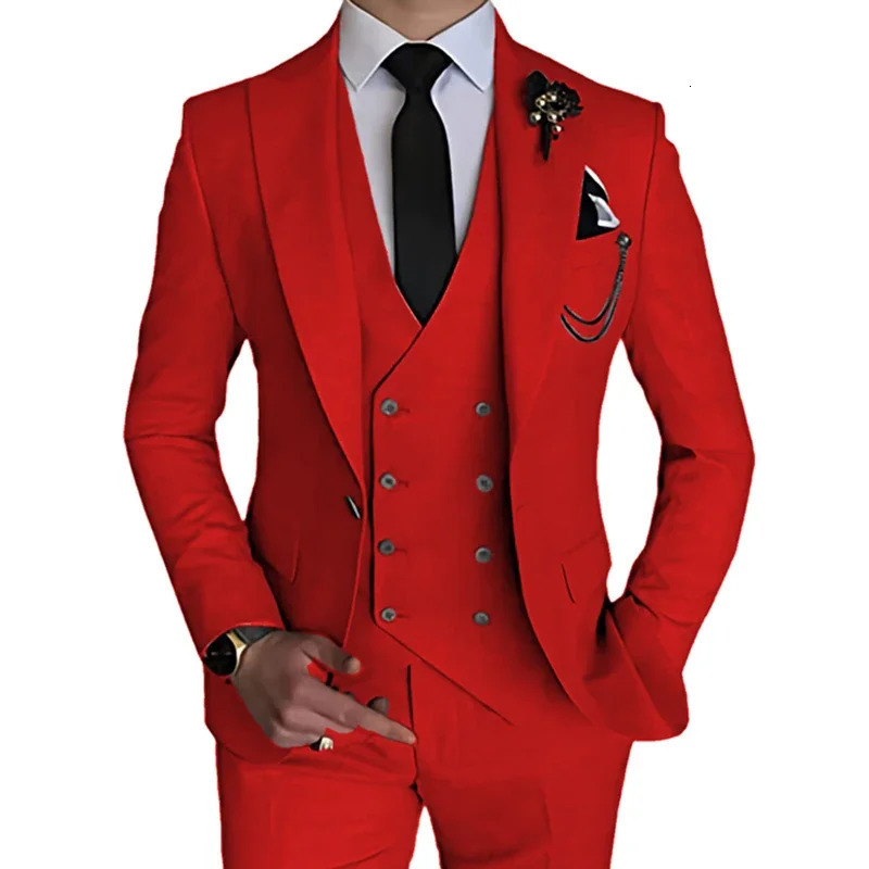 2024 Fashion Men Leisure Boutique Business Solid Color Wedding Suit Coat Pants Vest 3 Pcs Set Dress Blazers Jacket Trousers 241111