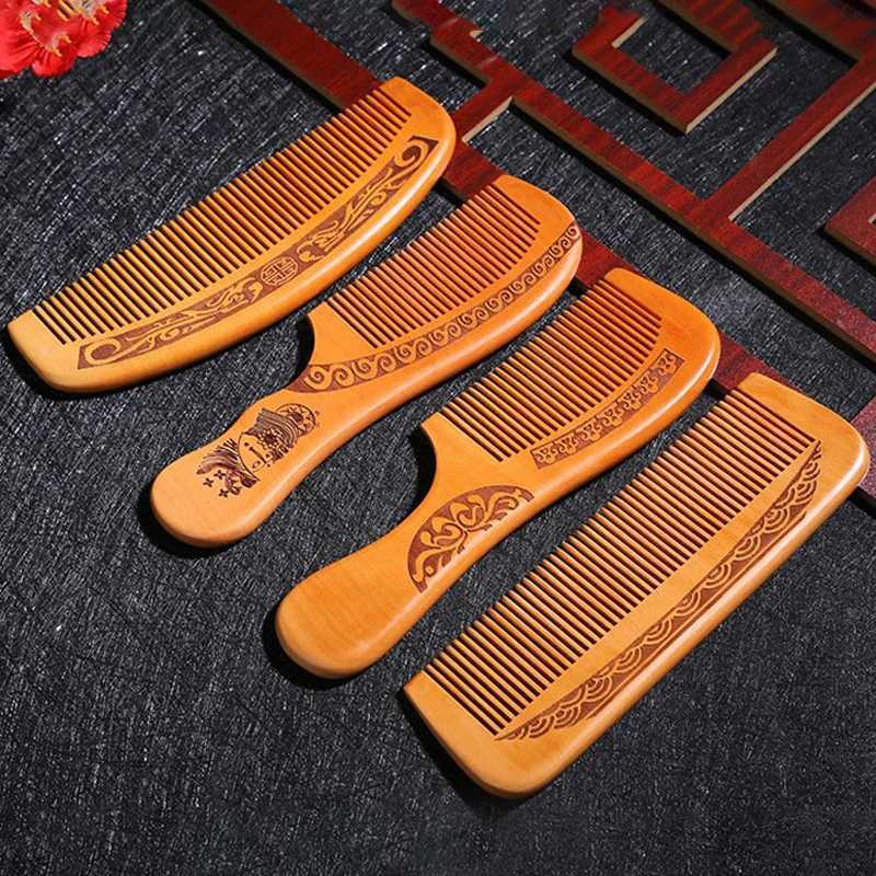 Natural peach wood hair comb close range teeth anti-static head massage hair care wooden comb styling tool beauty accessories W241112