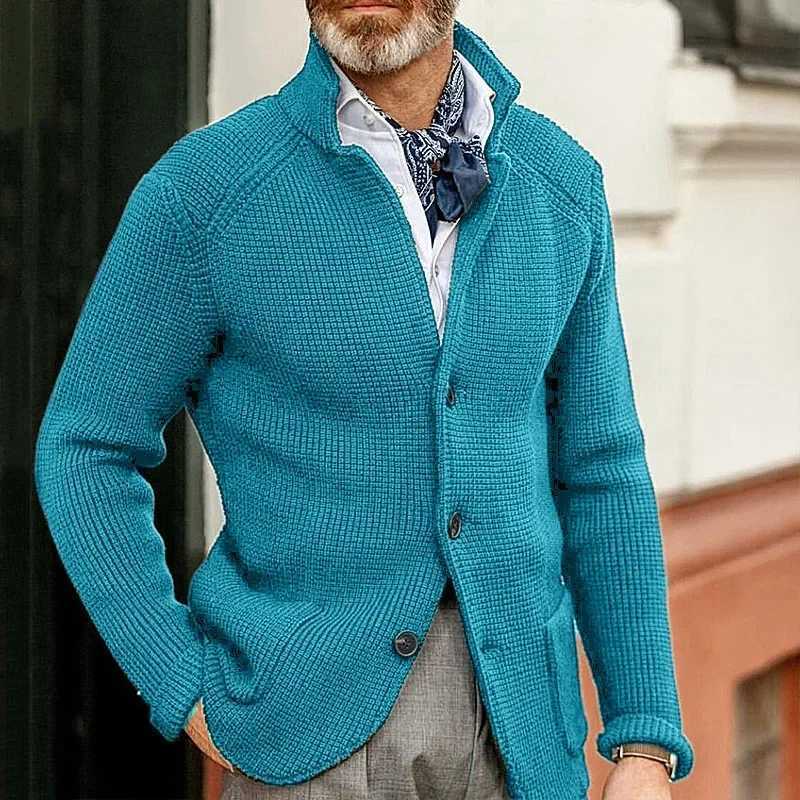 Autumn coat long Sve pocket casual single chest trend sweater mens stand up collar knitted cardigan wool sweater M241111