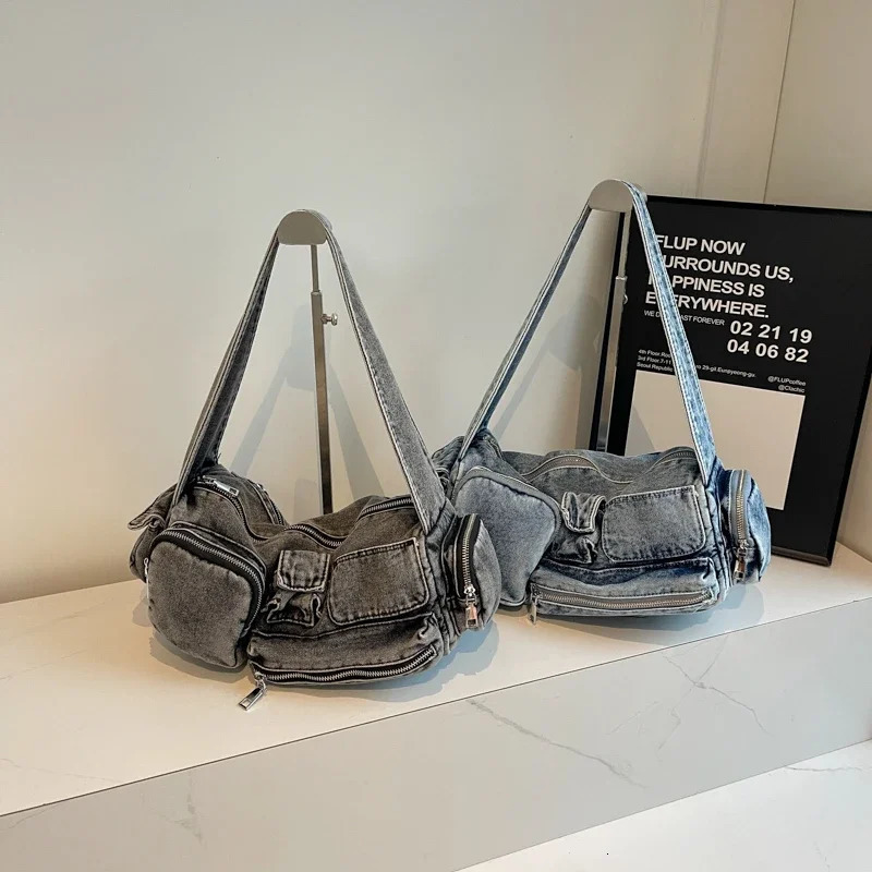 LEFTSIDE Small Double Pocket Cloth Shoulder Bag for Women Winter Trend Fashion Y2K Crossbody Bags Handbags 241111