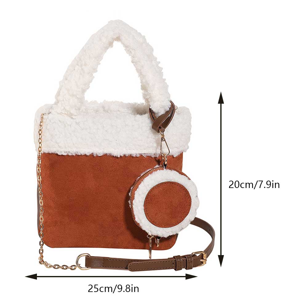 Women Faux Lamb Wool Handbag Versatile Plush Crossbody Bag with Coin Bag Fluffy Tote Handbag Messenger Bag Satchel Stylish Purse