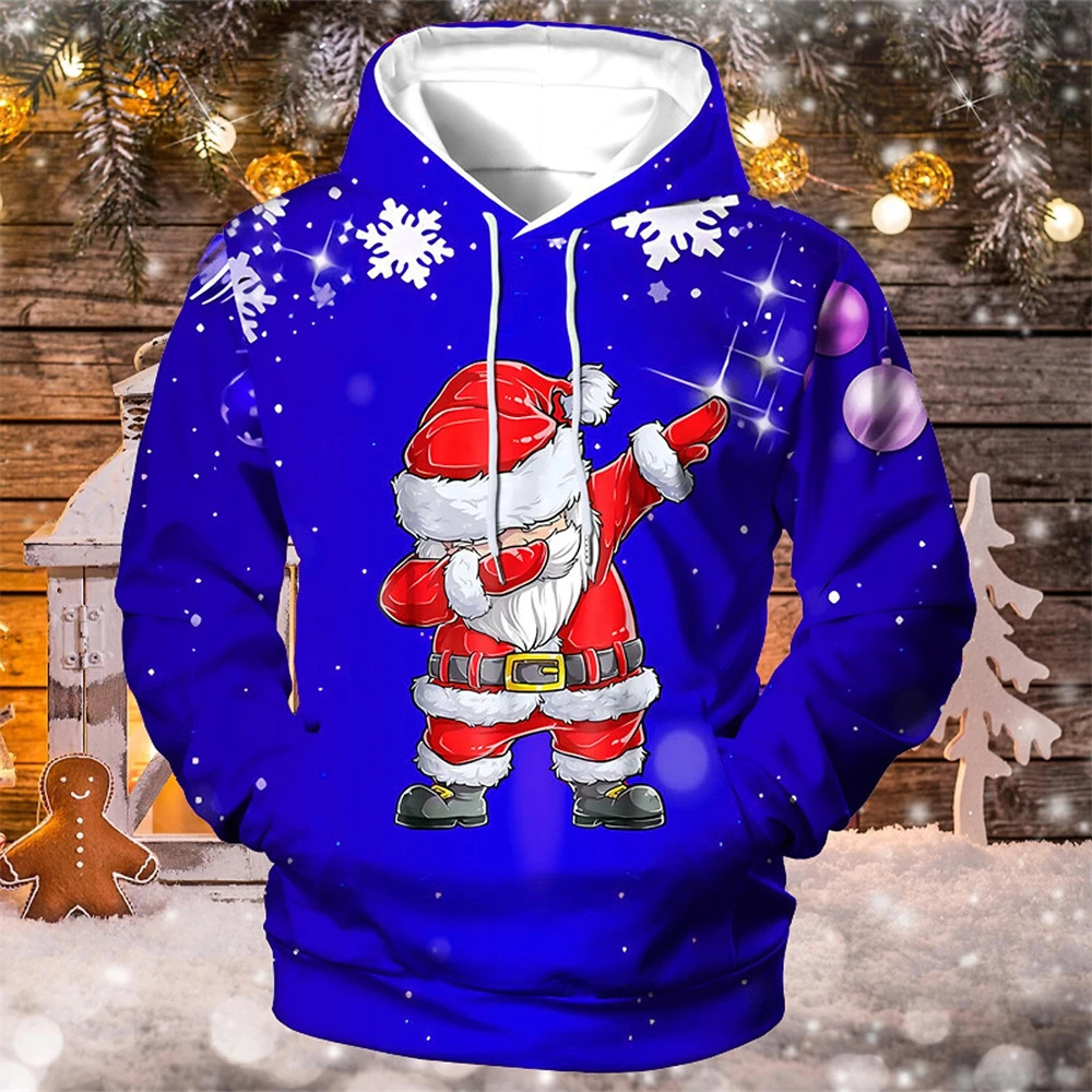 Christmas Hoodies For Men Funny Santa Claus Print Long Sleeve Hooded Sweatshirts Autumn Clothing Holiday Casual 241111