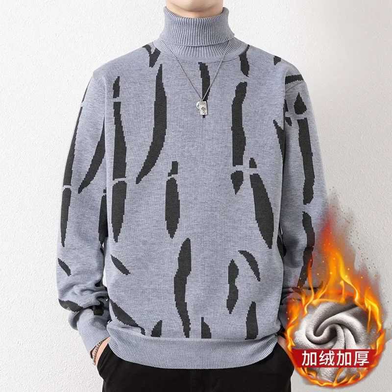 Autumn new high neck sweater for men patch work color floral knit warm and casual turtle neck sweater wool mens winter outdoor top W2411111