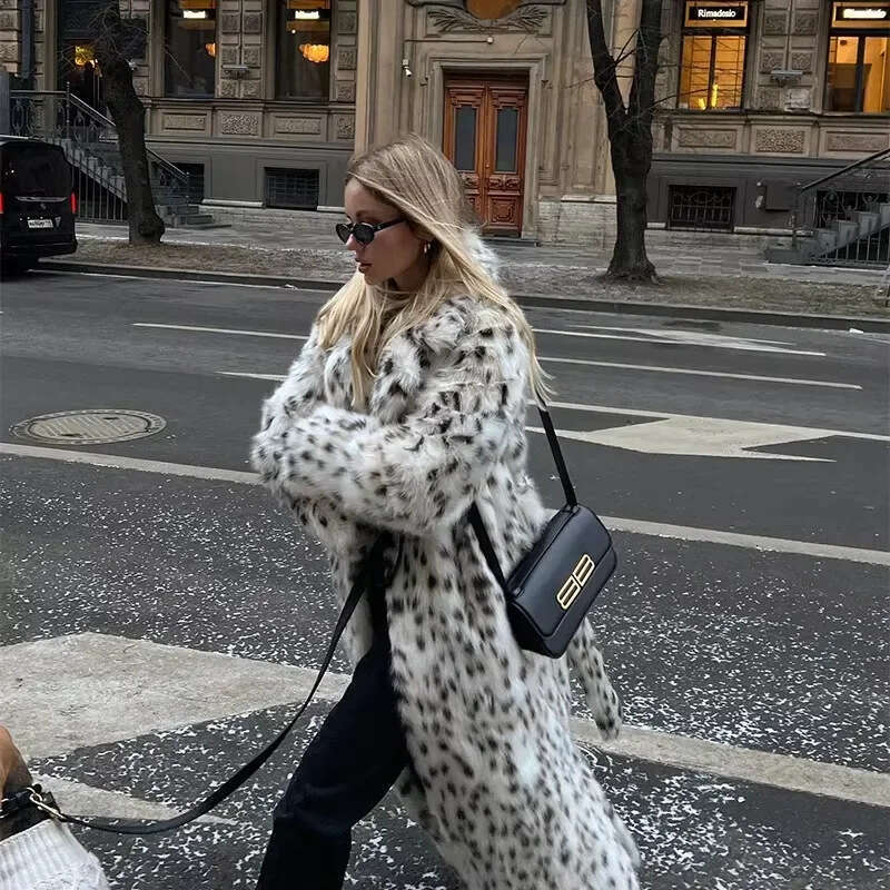 shanshi fur coat women autumn women's with elegant temperament leopard print faux fur long coat for women