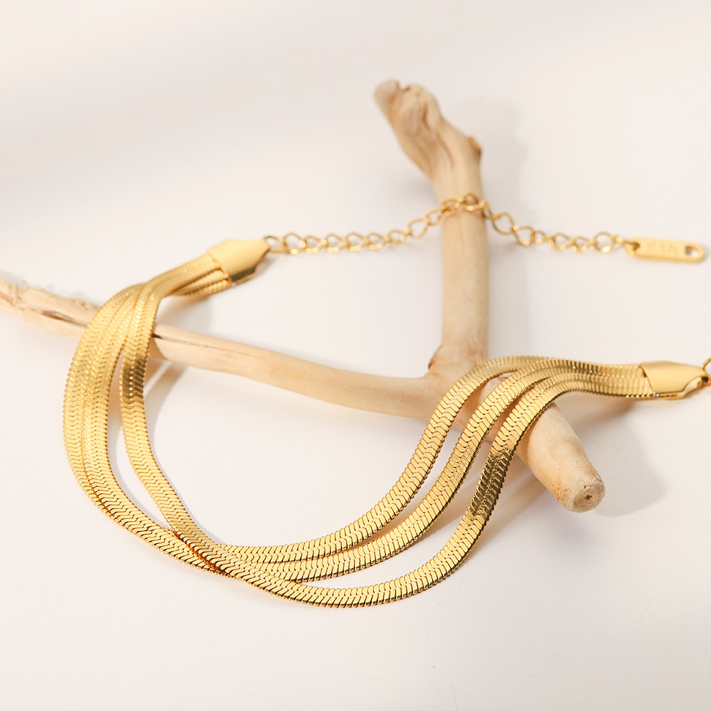 INS Retro Hand Designer Chain for Women Three Layer Titanium Steel 18K Gold Snake Bone Bracelet Free Shipping