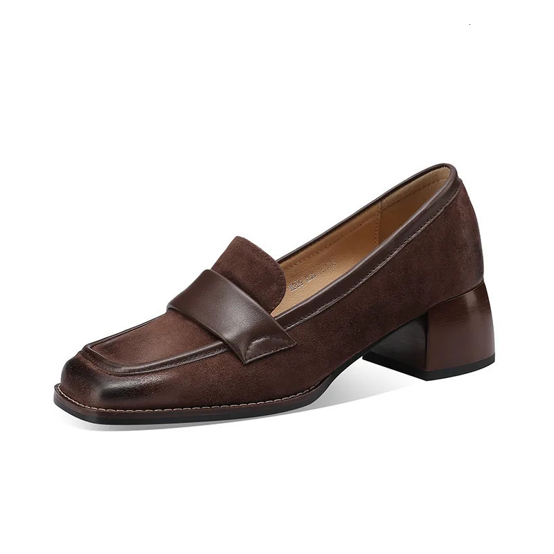 Shoes For Women Mid Heels Square Toe Black Slip On Mary Jane Zapatos Mujer Elegant Leather Outdoor Sandals Spring Summer Autumn 241112