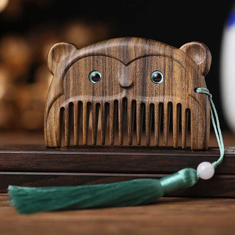 Sandalwood animal massage comb short fine tooth wooden comb ebony anti-static cartoon mini comb W241112