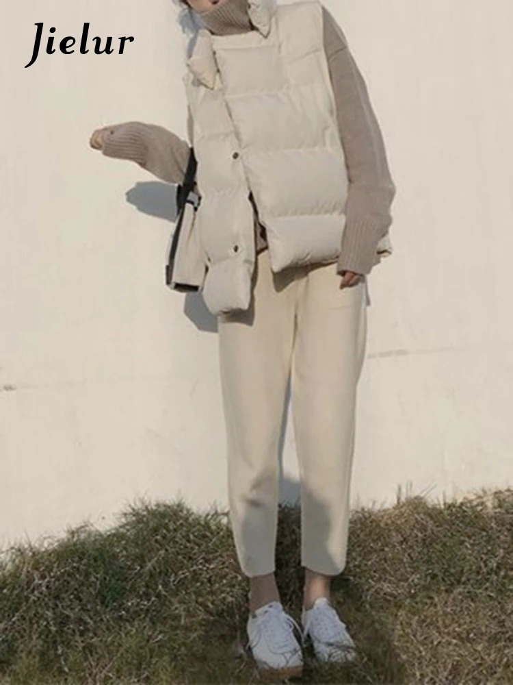 Jielur Spring casual elastic waist loose womens wool pants autumn and winter harem pants high waist S-4XL size pocket Pantalon 241112