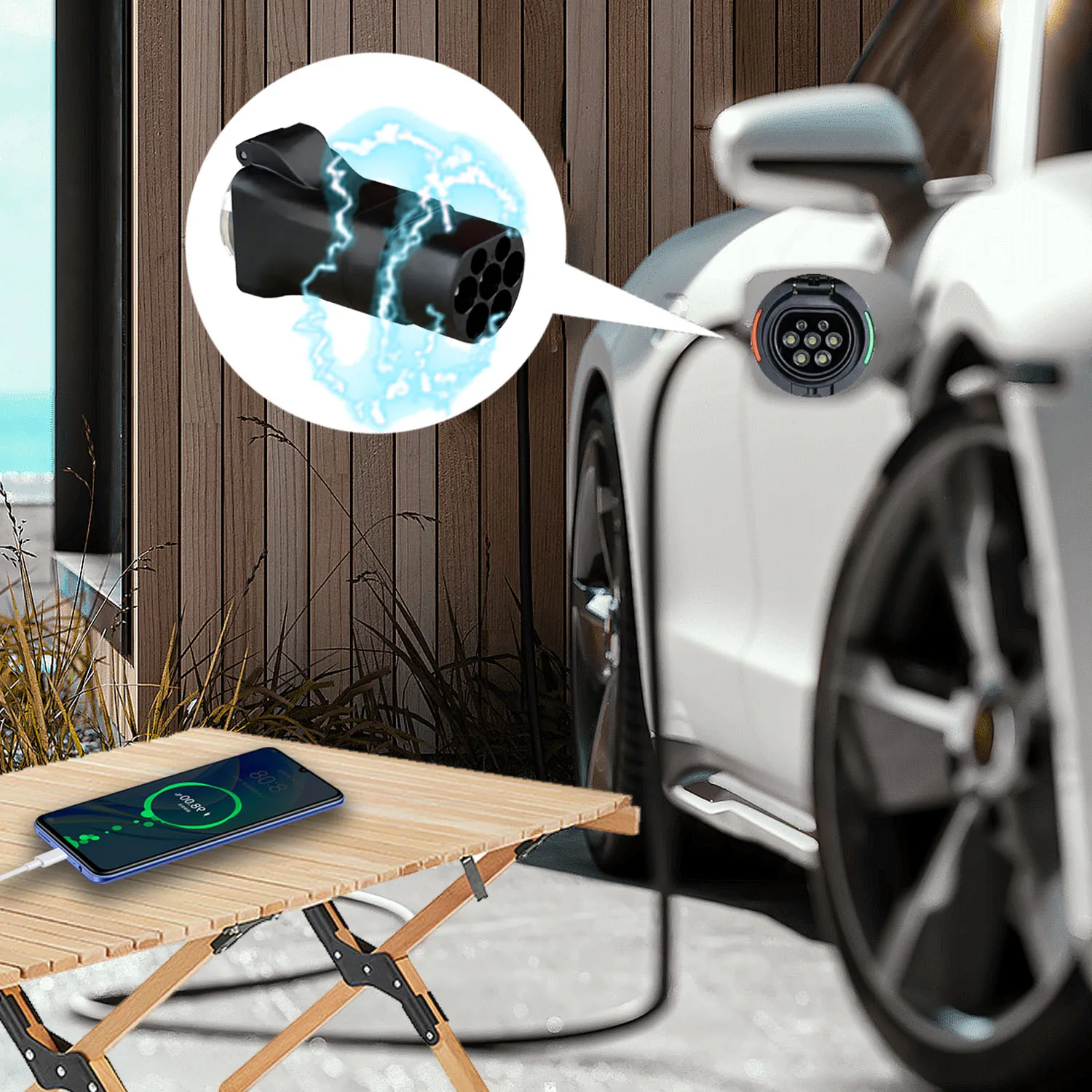 Not a TYPE2 carElectric Car Side Discharge Plug EV GBT 16A Charger adapter with EU Socket Outdoor Power Station needsupports V2L 23f01